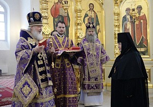 В субботу первой седмицы Патриарх Кирилл совершил Литургию в Кресто-Воздвиженском Иерусалимском монастыре