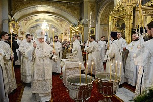 В праздник Крещения Господня Предстоятель Русской Церкви совершил Литургию и чин великого освящения воды в Богоявленском кафедральном соборе г. Москвы