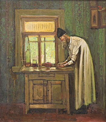 За изготовлением просфор. Картина художника Н.Ю. Анохина. 1992 г. За изготовлением просфор. Картина художника Н.Ю. Анохина. 1992 г.